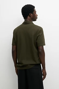 Micro-textured cotton blend polo shirt