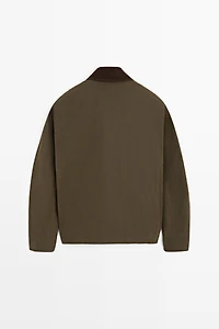 Jacket with leather collar detail