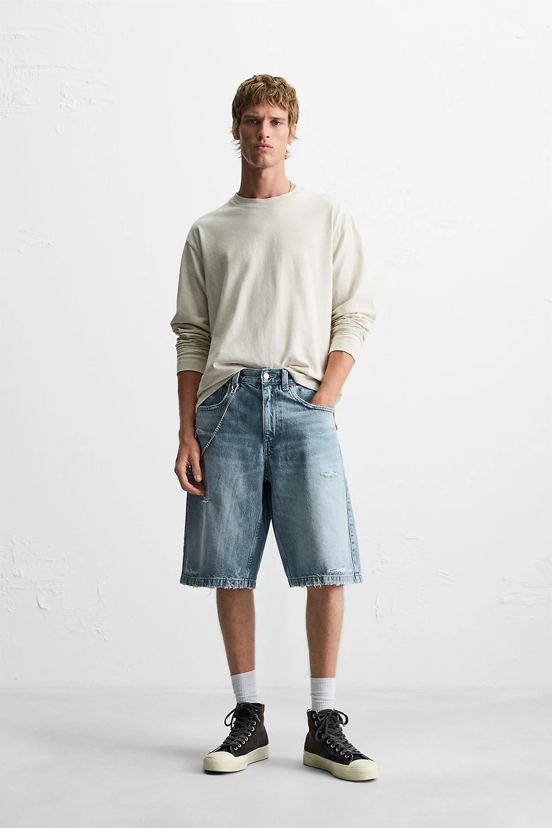 RIPPED BAGGY FIT DENIM SHORTS
