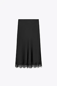 SATIN EFFECT LACE MIDI SKIRT