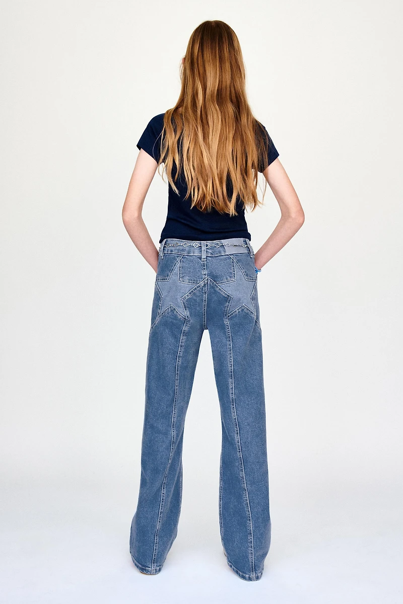 BOOTCUT JEANS WITH STAR PATCHES