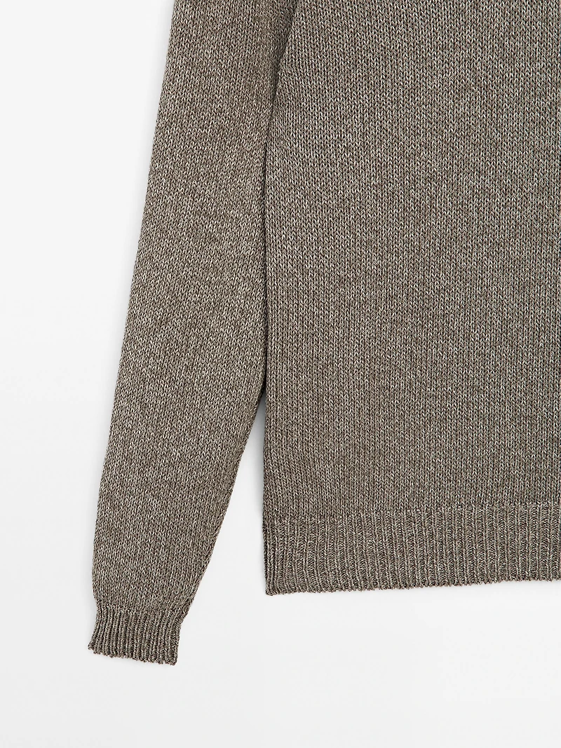 Melange knit V-neck sweater