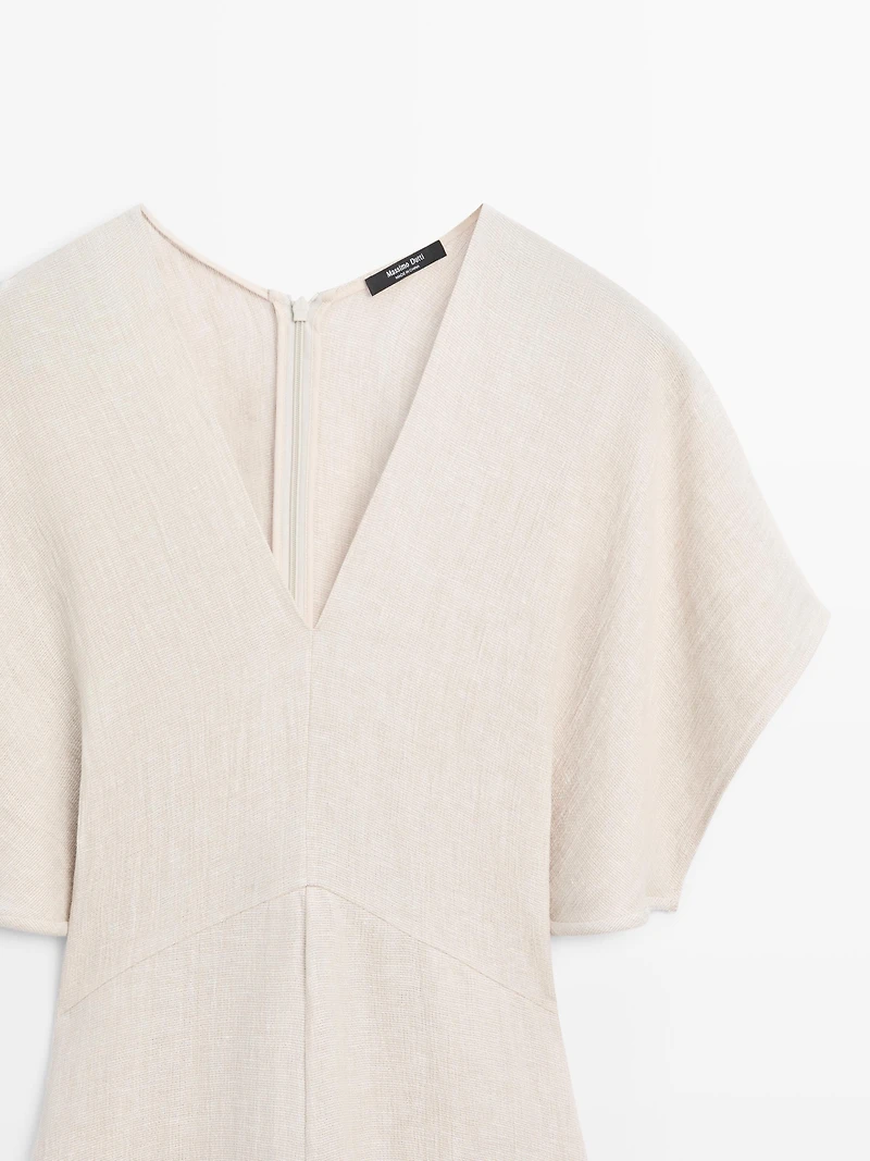 Lightweight short sleeve linen midi dress