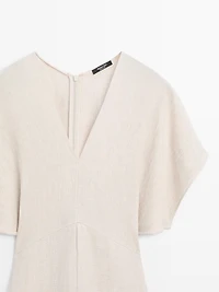 Lightweight short sleeve linen midi dress