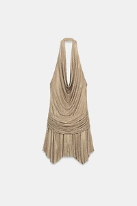 SPARKLY DRAPED HALTER MINI DRESS