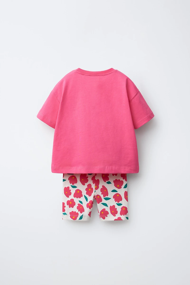 PRINTED T-SHIRT AND CYCLING LEGGINGS SET