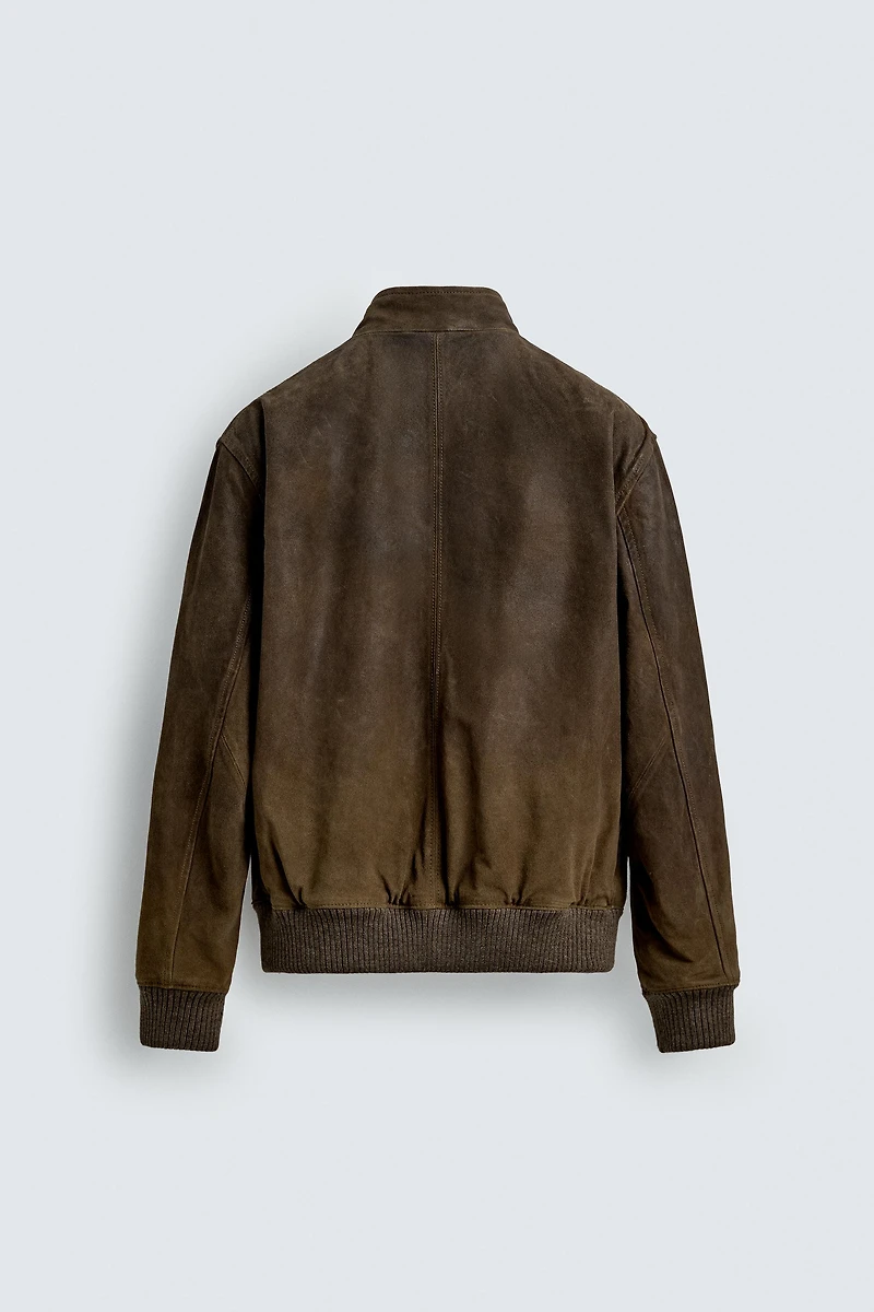 BLOUSON REGULAR FIT CUIR DAIM
