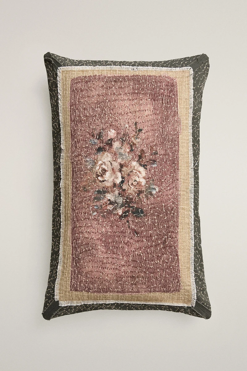 FLORAL APPLIQUE THROW PILLOW COVER