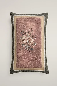 FLORAL APPLIQUE THROW PILLOW COVER