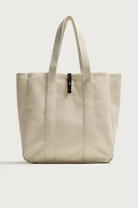 SHOPPER EN TISSU AVEC FERMETURE CUIR