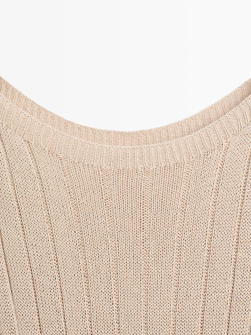 Cotton blend knit boat neck sweater