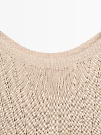 Cotton blend knit boat neck sweater