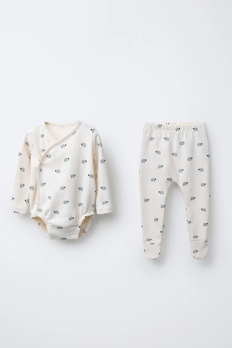 SHEEP PRINT BODYSUIT AND FOOTED PANTS SET
