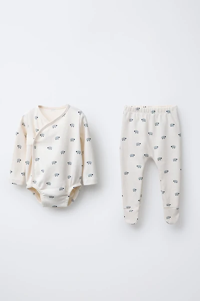 SHEEP PRINT BODYSUIT AND FOOTED PANTS SET