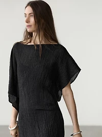 Linen midi dress with asymmetric sleeves