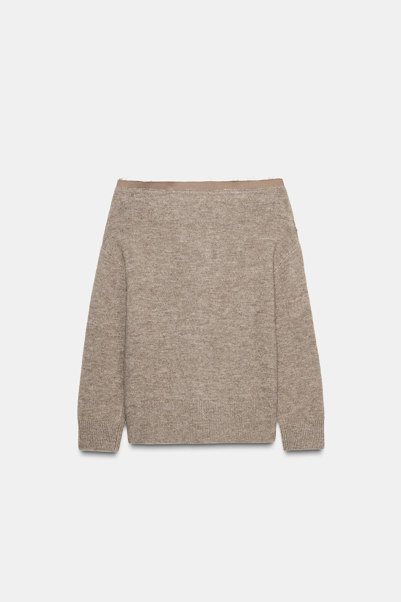 BOAT NECK KNIT CARDIGAN