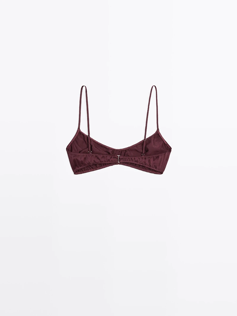 Gathered satin triangle bra