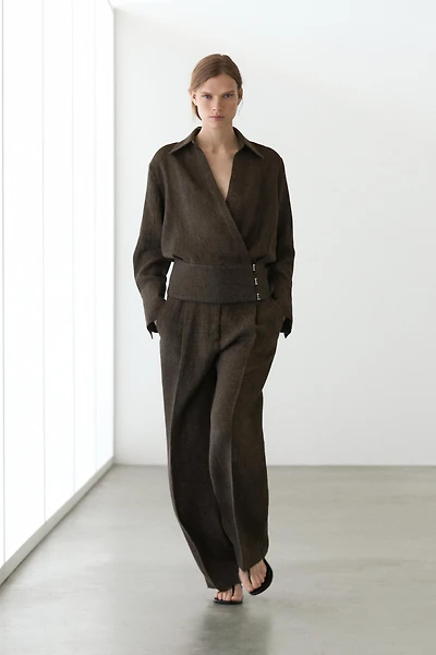 Total look melange linen darted trousers