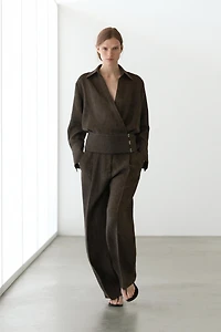 Total look melange linen darted trousers