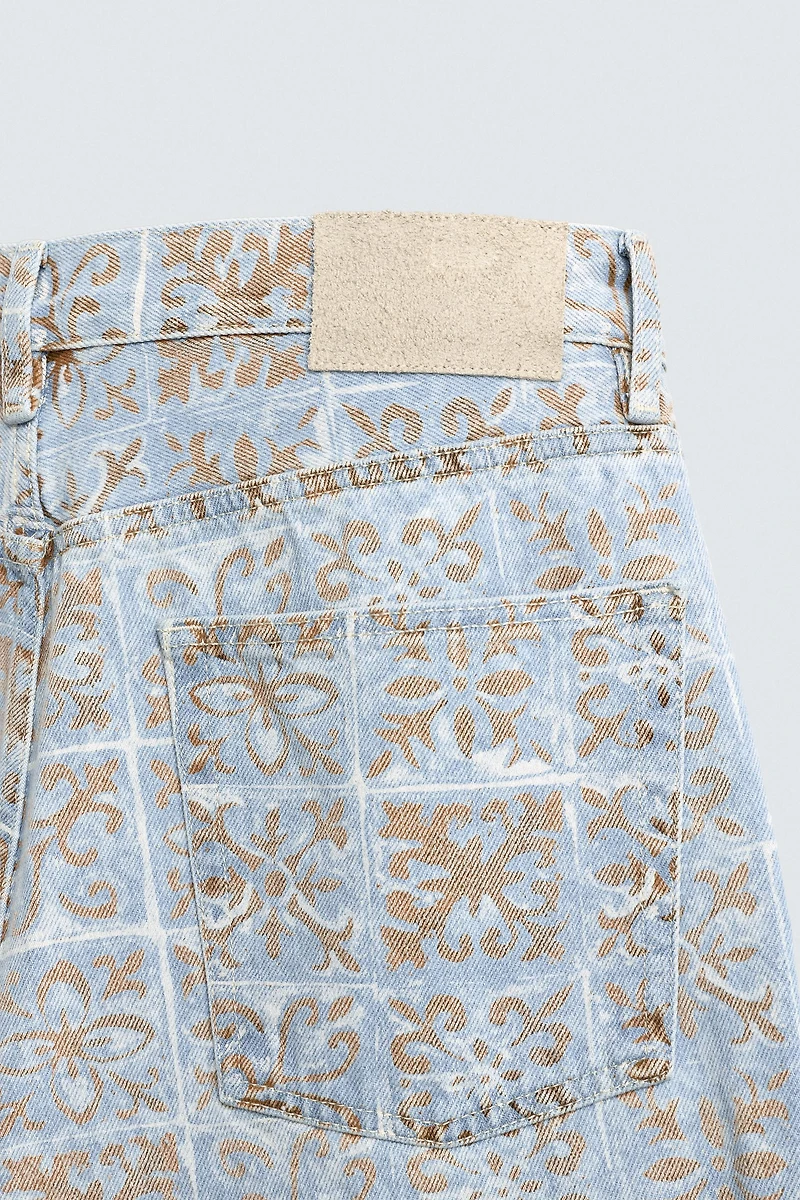 RELAXED FIT GEOMETRIC PRINT JEANS