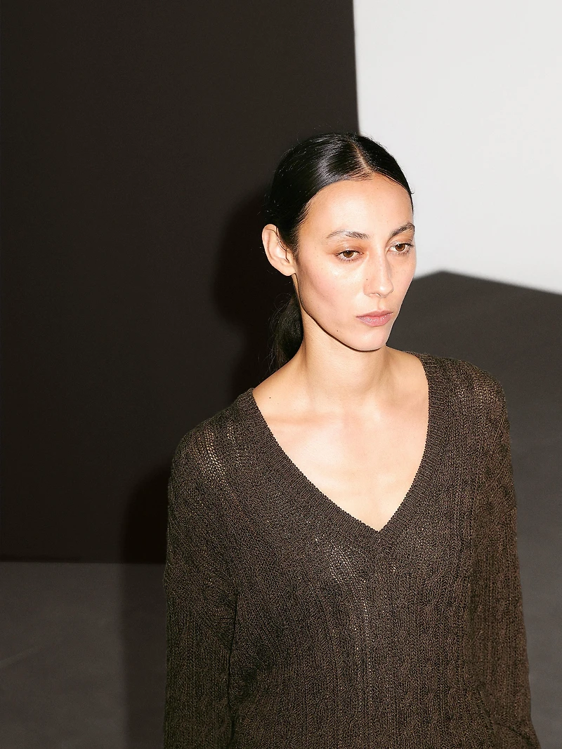 V-neck cable-knit sweater