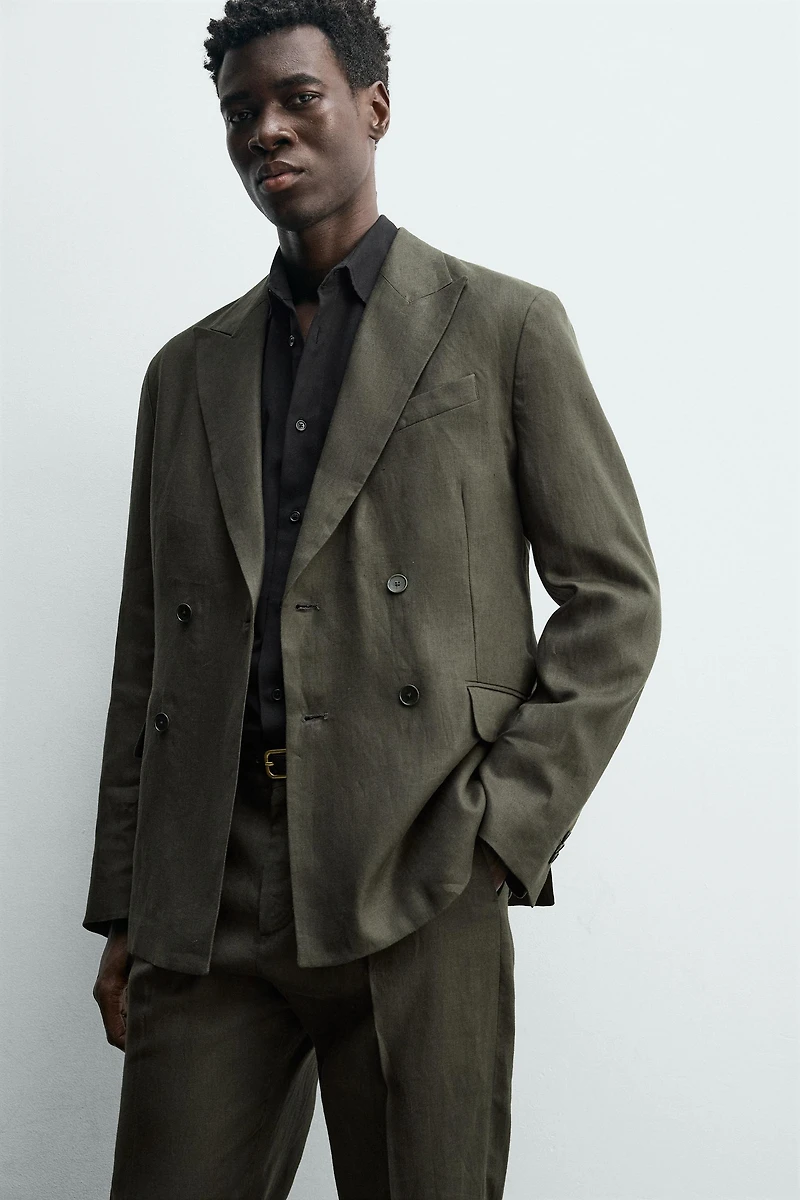100% LINEN DOUBLE-BREASTED SUIT BLAZER