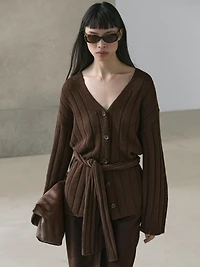 Knit cardigan with waist detail