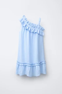 RUFFLED DRESS. 100% LINEN