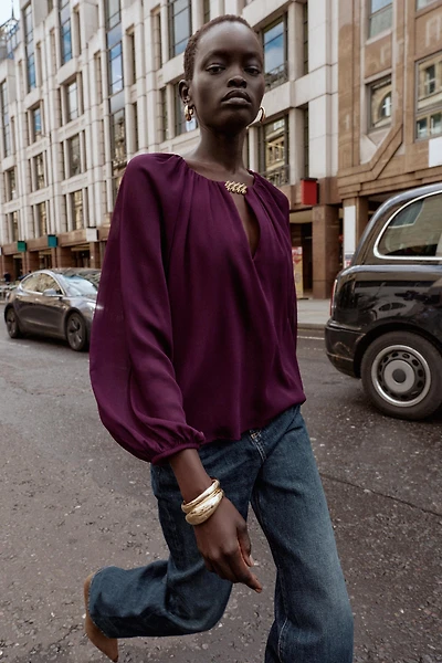 SEMI-SHEER HARDWARE BLOUSE