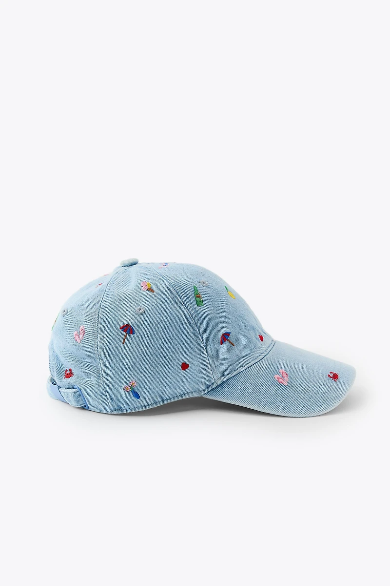 EMBROIDERED DENIM CAP