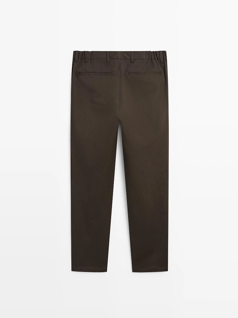 Cotton blend tapered fit trousers