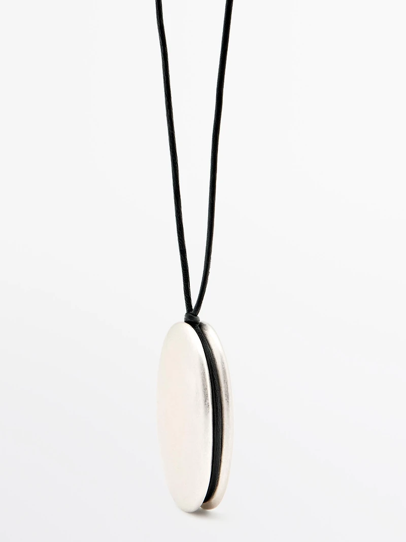 Leather cord necklace with metal piece