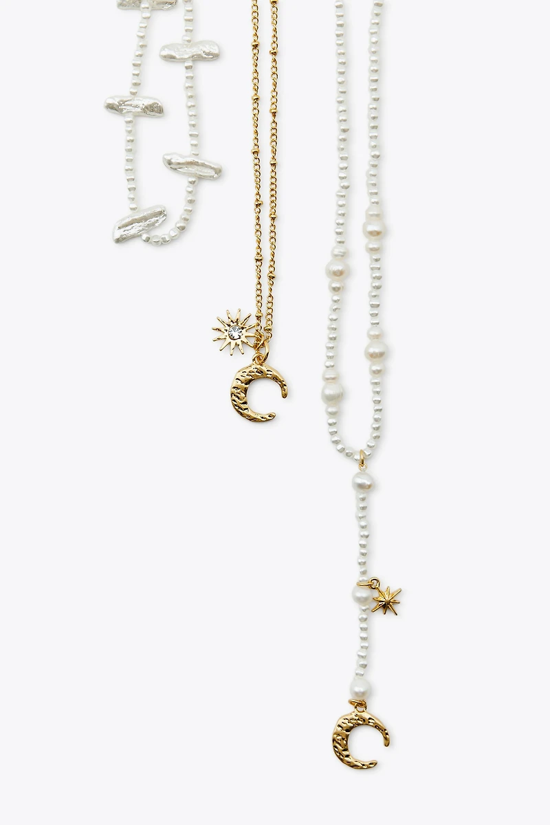 3-PACK PEARL SUN MOON NECKLACES