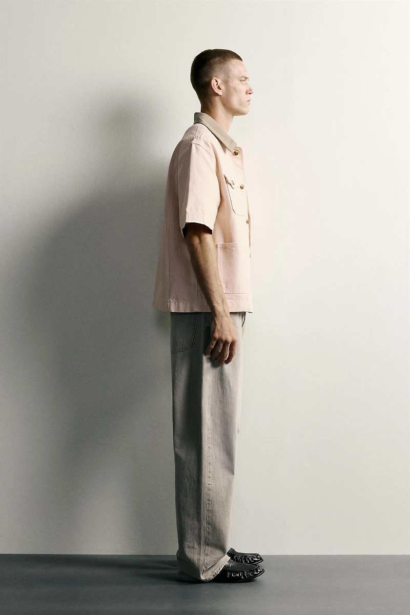 CONTRAST COLLAR SHORT SLEEVE OVERSHIRT