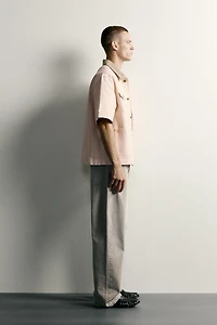 CONTRAST COLLAR SHORT SLEEVE OVERSHIRT