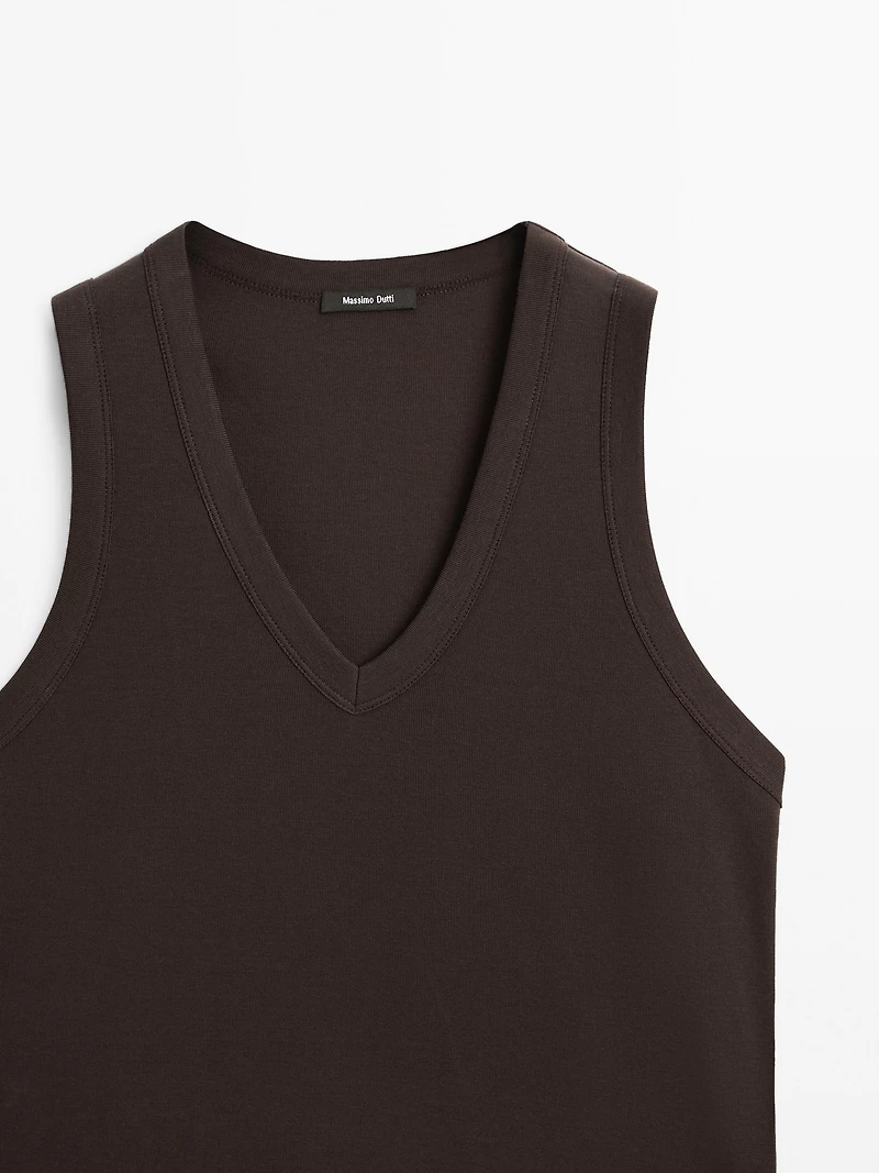 Mercerised cotton V-neck T-shirt