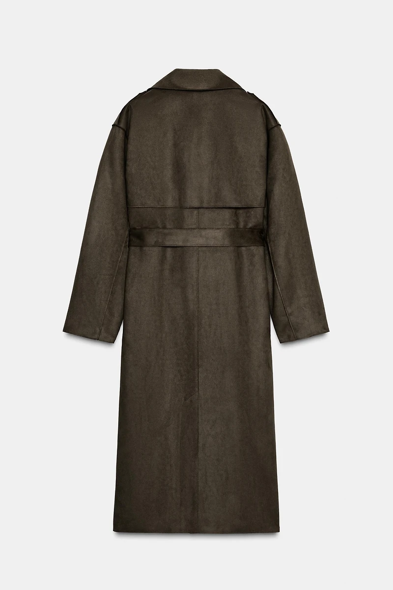 LONG FAUX SUEDE TRENCH COAT