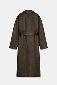 LONG FAUX SUEDE TRENCH COAT