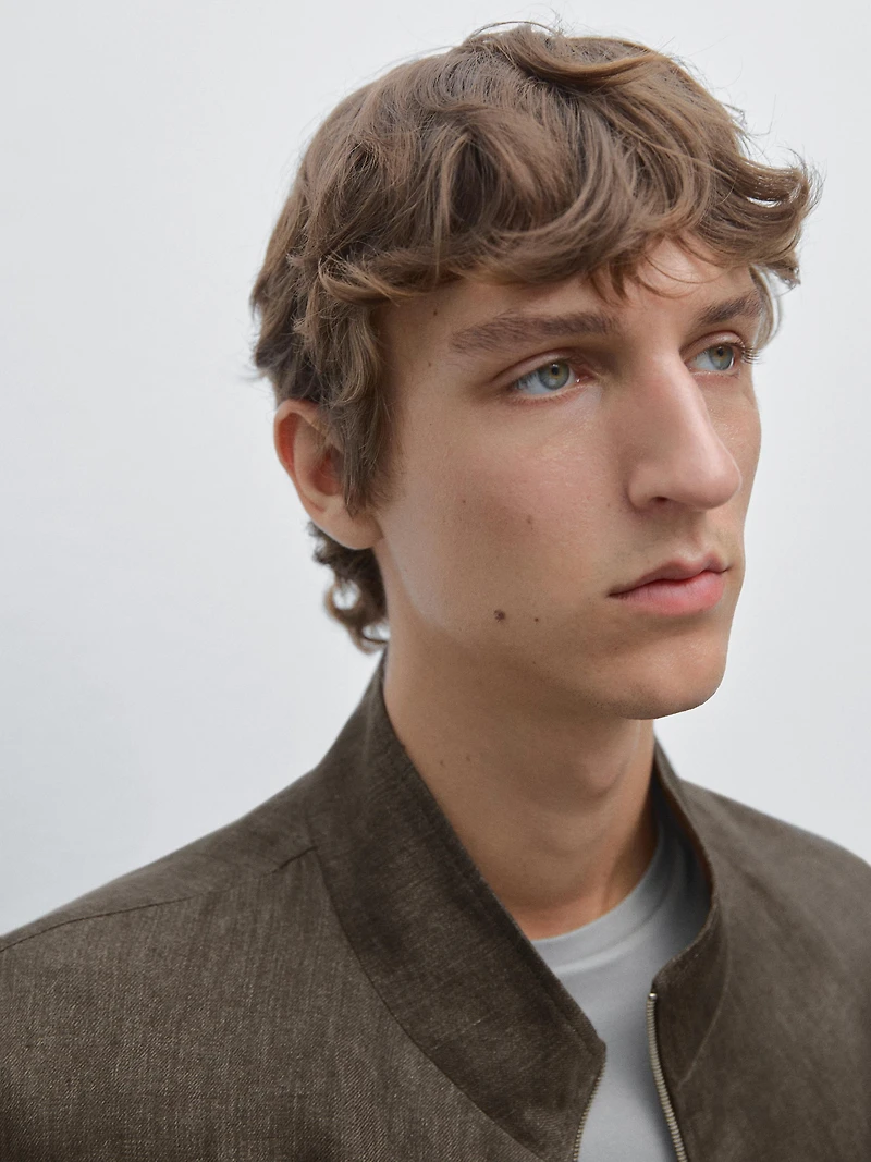 Veste bomber total look lin délavé