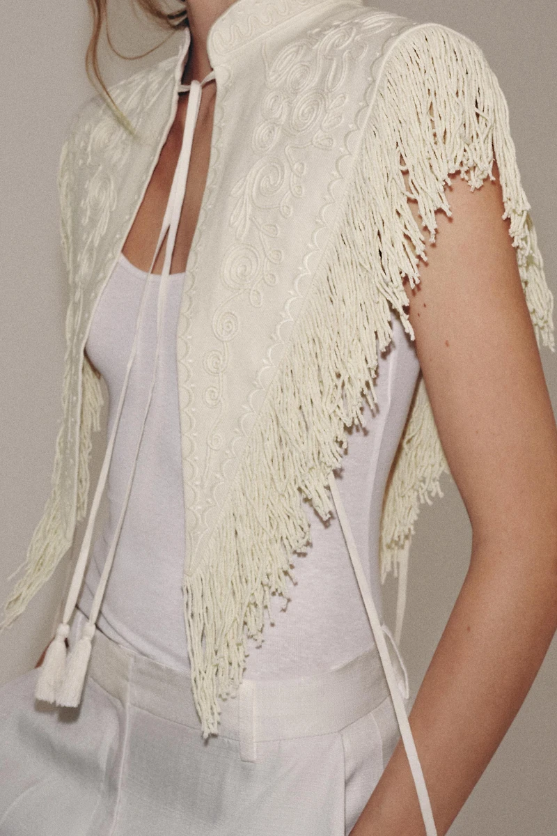 ZW COLLECTION FRINGED EMBROIDERED VEST