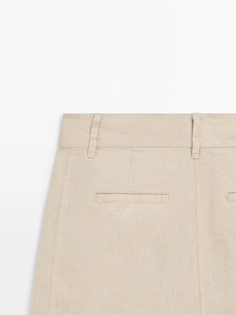 100% linen long Bermuda shorts with darts