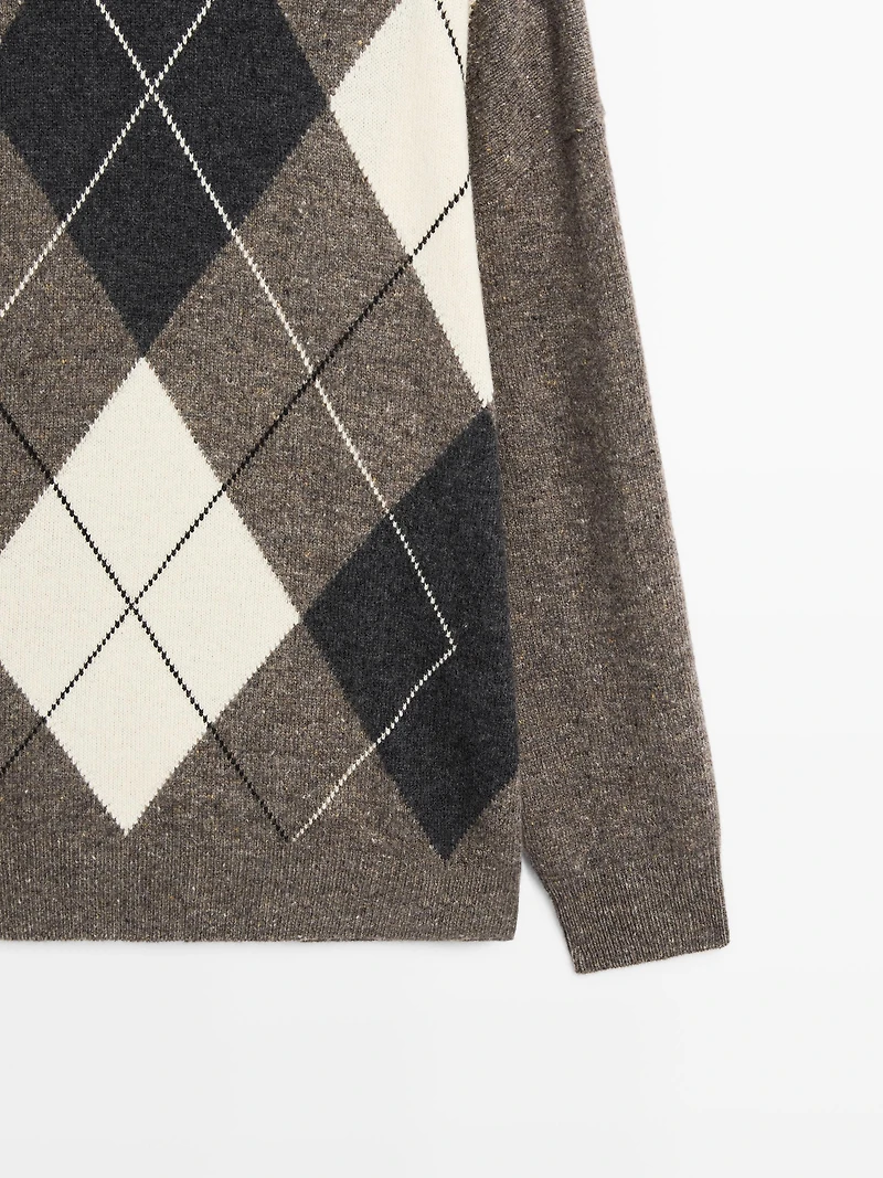 Pull à losanges en maille 100 % laine