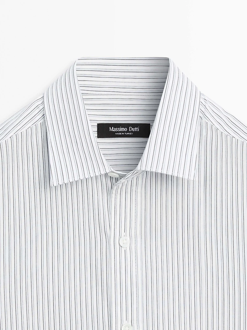 Cotton blend regular fit striped shirt