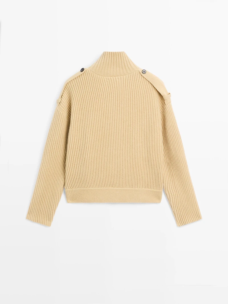 Cardigan en maille 100 % laine à col roulé