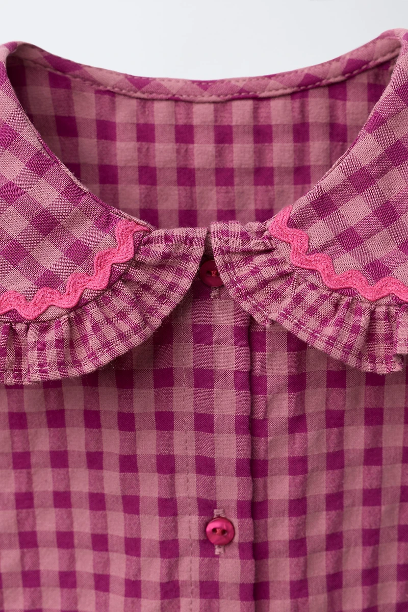 GINGHAM RUFFLE BLOUSE