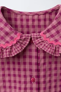 GINGHAM RUFFLE BLOUSE