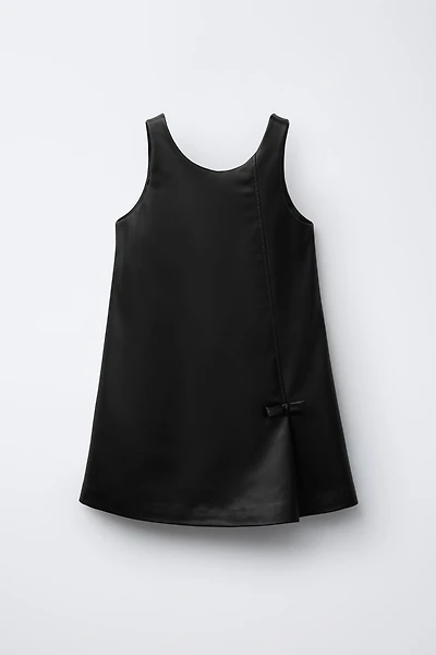 FAUX LEATHER BOW PINAFORE DRESS