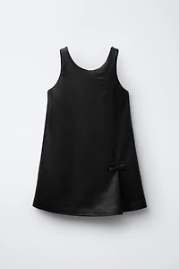 FAUX LEATHER BOW PINAFORE DRESS