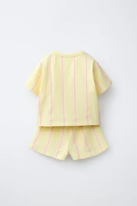 EMBROIDERED FRUIT STRIPED T-SHIRT AND BERMUDA SET