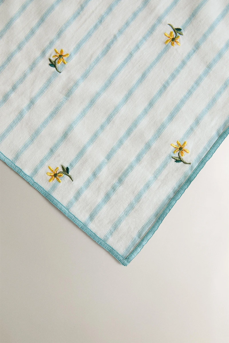 STRIPED EMBROIDERED FLORAL NAPKINS (SET OF 2)